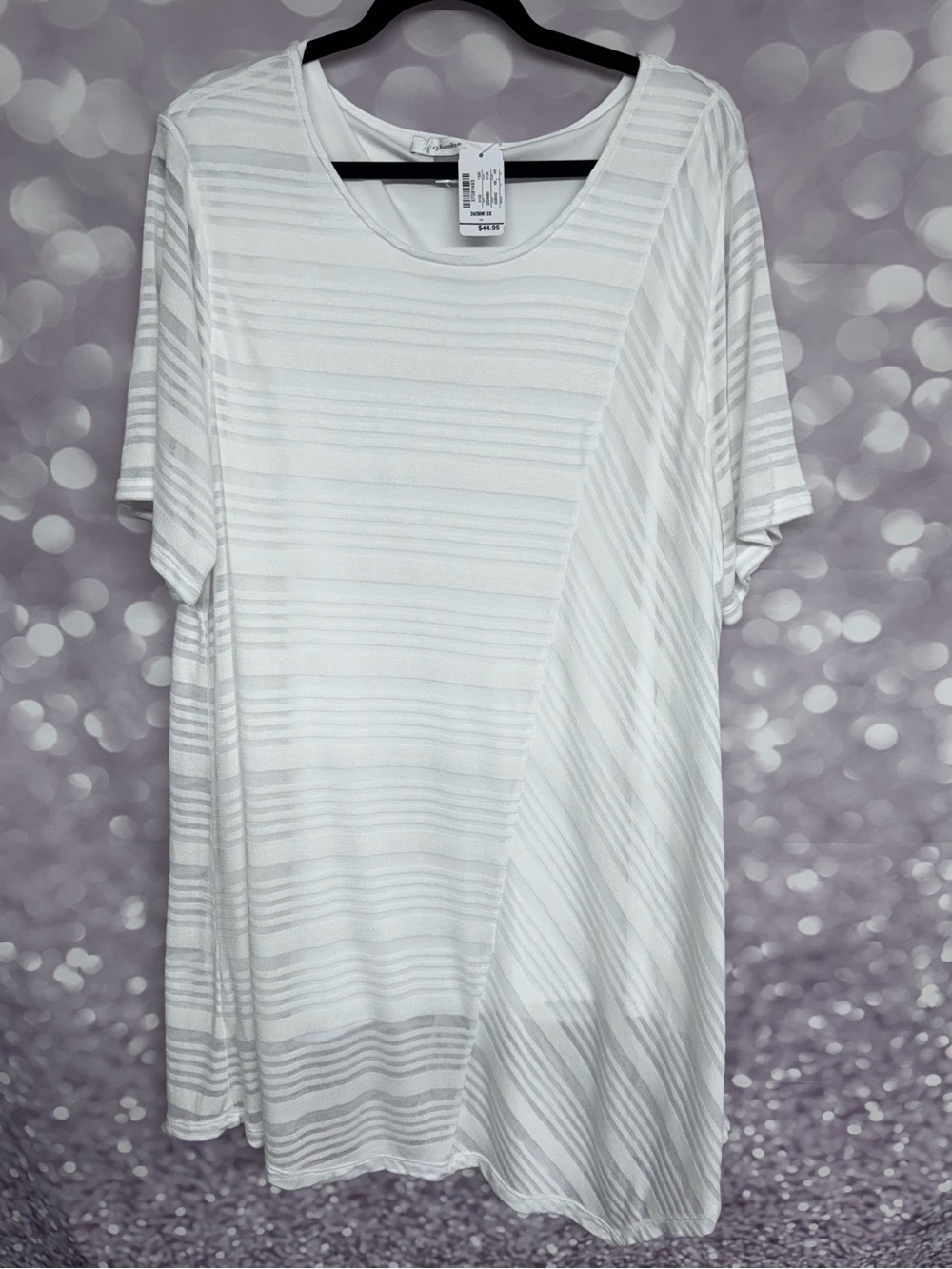 CJ Banks Short Sleeve Burnout Asymmetrical Hem 
Textured Layered Tunic Top